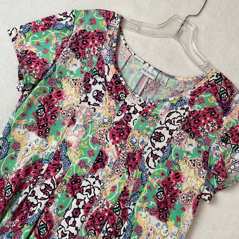 Kim Rogers Womens Large Multi Color‎ Floral Short Sleeve Knit Shift Dress L